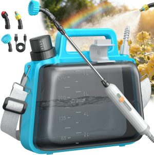 Premium Tarden Battery Powered Garden Sprayer 2 Gallon. Deluxe Electric Pump Sprayer with 3 Mist Nozzles. Rechargeable Handle. Telescopic Wand. Adjustable Strap